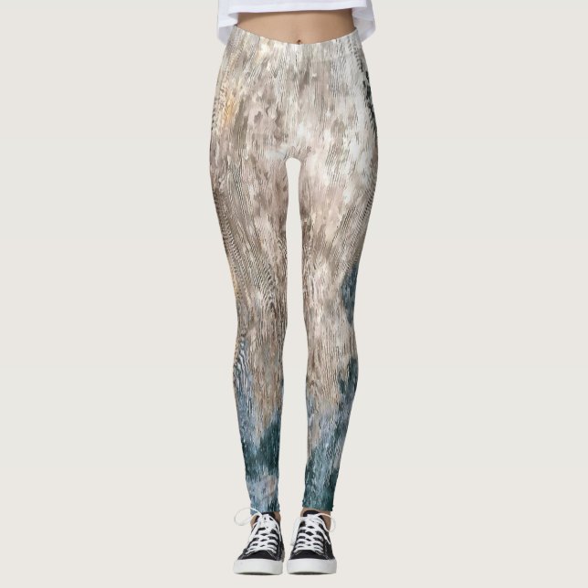 Blaugraue dekorative Abstrakte Kunstwerke Leggings (Vorderseite)