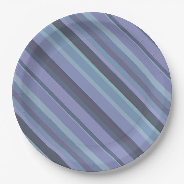 Blaugraue diagonale Streifen Pappteller (Vorderseite)