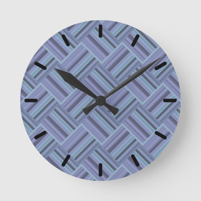 Blaugraue diagonale Streifen Runde Wanduhr (Vorderseite)