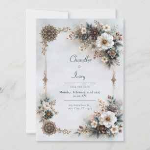 Blaugraue florale Hochzeit Einladung