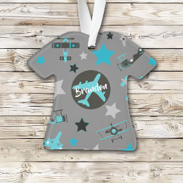 Blaugraue Flugzeuge Muster Personalisiert Ornament