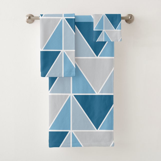 Blaugraue geometrische Dreiecke Badhandtuch Set (Insitu)