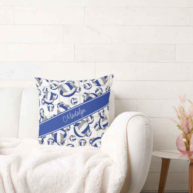 Blaugraue Girl-Team färbt Volleyballs Netzakzent Kissen (Liege)