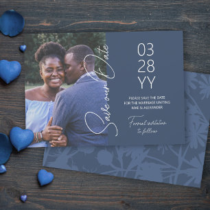 Blaugraue Hochzeit - Save-the-Date-Karte Einladung