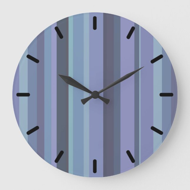 Blaugraue horizontale Streifen Große Wanduhr (Vorderseite)