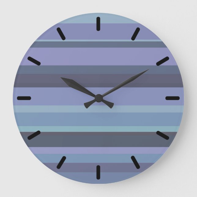 Blaugraue horizontale Streifen Große Wanduhr (Vorderseite)
