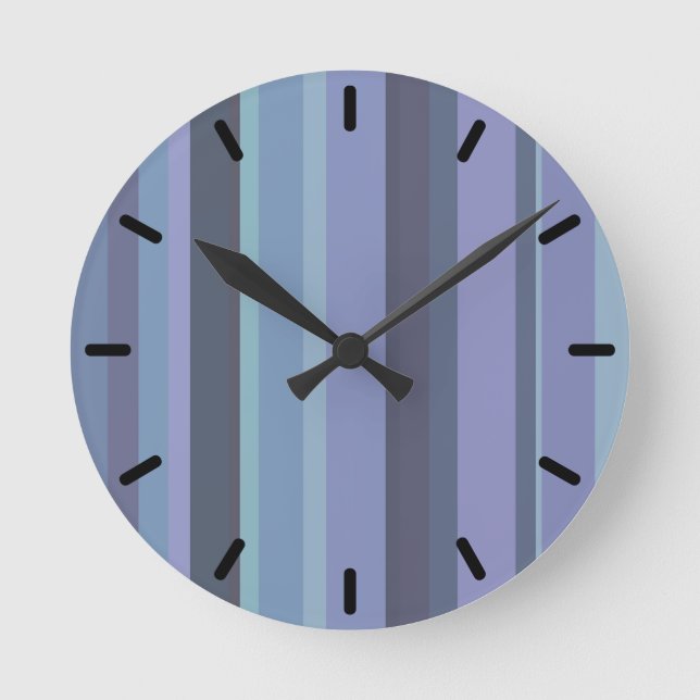 Blaugraue horizontale Streifen Runde Wanduhr (Vorderseite)
