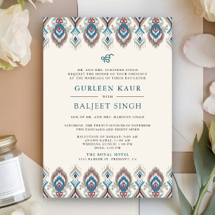 Blaugraue Ikat Anand Karaj Sikh-Hochzeit Einladung