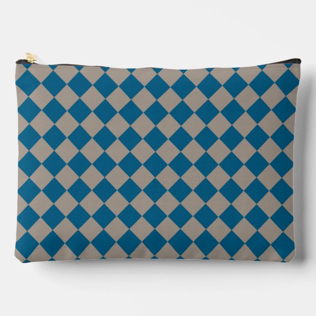 Blaugraue Karo-Diamant-Muster groß Zubehörtasche (Vorderseite)