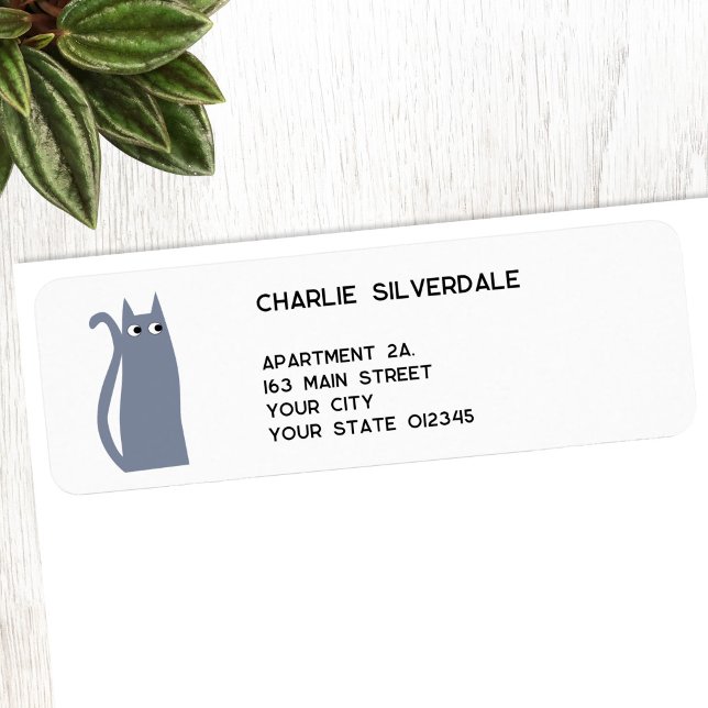 Blaugraue Katze Rücksendeadresse (Fun blue gray grey kitty cat personalized return address label)