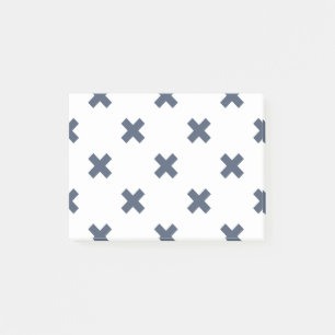 Blaugraue Kreuzstiche auf weiß Post-it Klebezettel