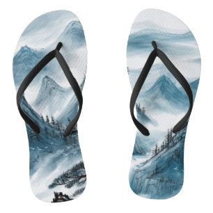 Blaugraue Kunstschmuck Chinoiserie Flip Flops