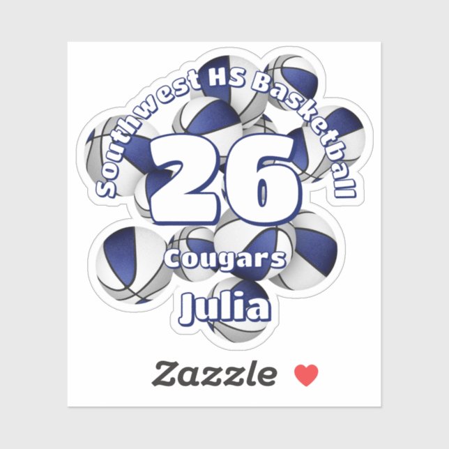 Blaugraue Mannschaftsfarben Basketballbälle Kinder Aufkleber (Blatt)