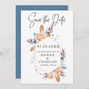 Blaugraue Orangefarbene geometrische Rahmen Hochze Save The Date