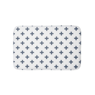 Blaugraue Polka-Kreuze auf weiß Badematte