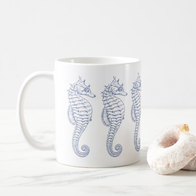 Blaugraue Seepferde Zeichnend Tasse (Mit Donut)