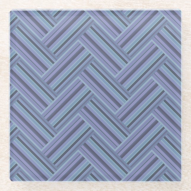 Blaugraue Streifen Glasuntersetzer (Vorderseite)