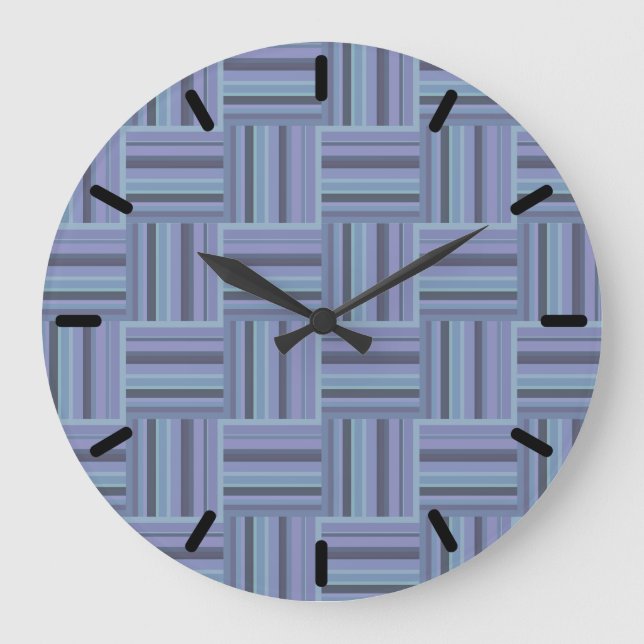 Blaugraue Streifen Große Wanduhr (Vorderseite)