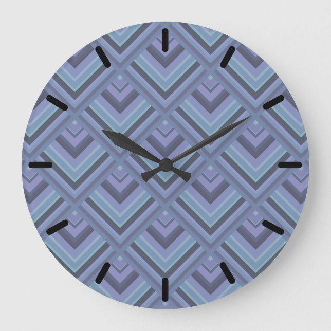 Blaugraue Streifen Große Wanduhr (Vorderseite)