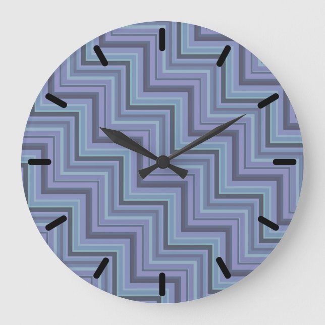 Blaugraue Streifen Große Wanduhr (Vorderseite)