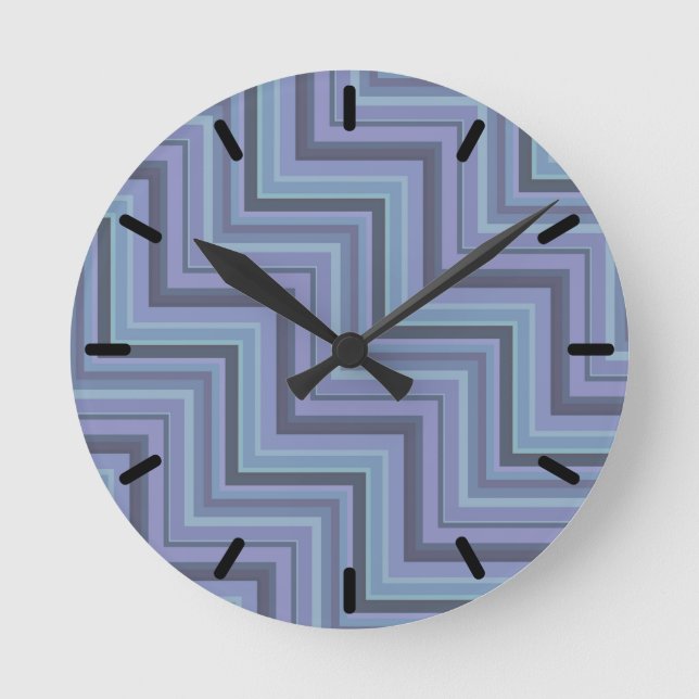 Blaugraue Streifen Runde Wanduhr (Vorderseite)
