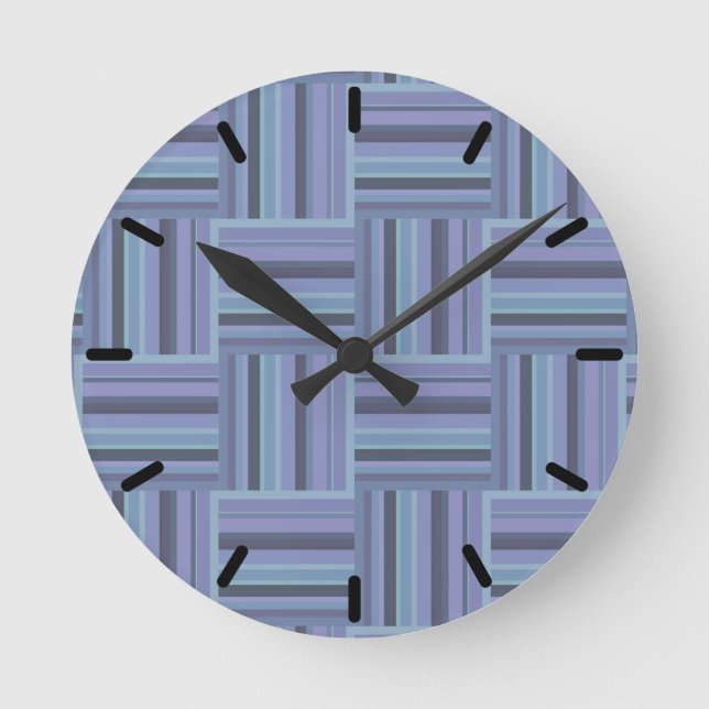 Blaugraue Streifen Runde Wanduhr (Vorderseite)