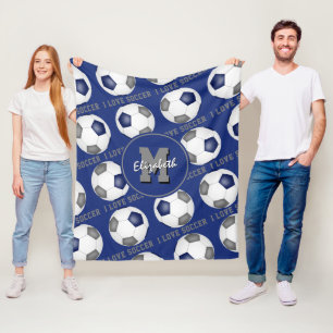 Blaugraue Teamfarben I Liebe Fußball-Textmuster Fleecedecke