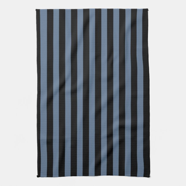 Blaugraue und schwarze Streifen Geschirrtuch (Vertikal)