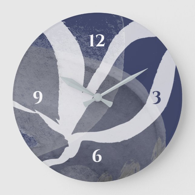 Blaugraue und weiße Wasserfarbe Große Uhr (Vorderseite)