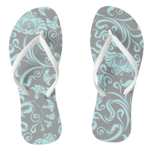 Blaugraue Vintage Blumenmuster Frauen Drehte Flop Flip Flops