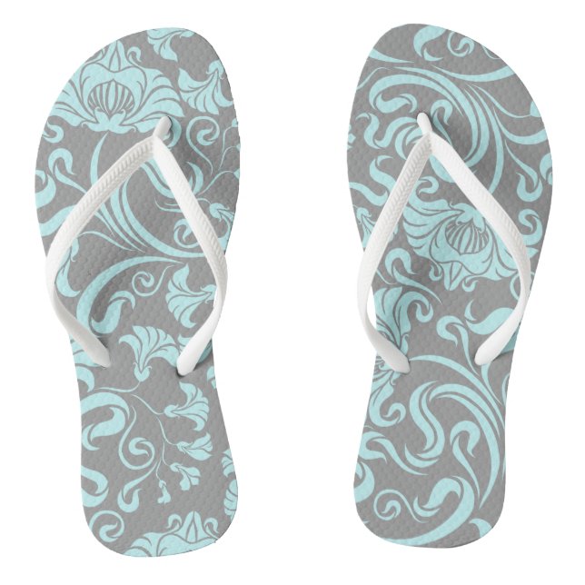 Blaugraue Vintage Blumenmuster Frauen Drehte Flop Flip Flops (Fußbett)