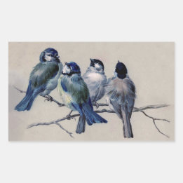 Blaugraue Vögel auf einem Zweig von Hector Giacome Rechteckiger Aufkleber