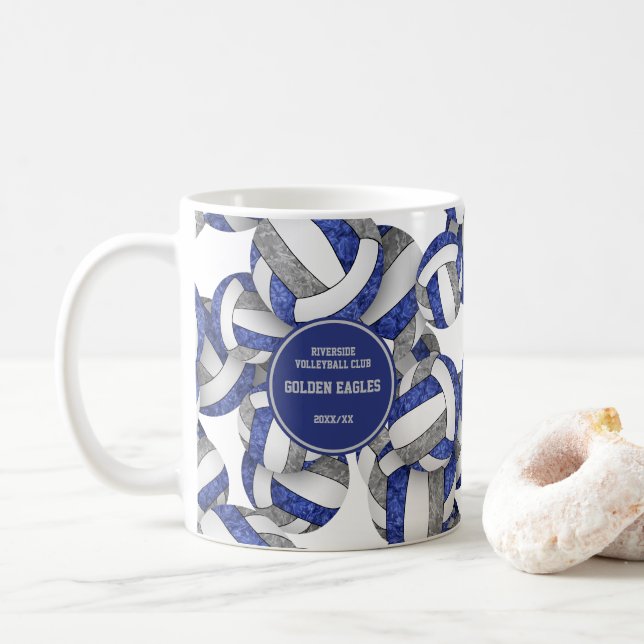 Blaugraue Volleyball-Mannschaftsfarben Coachname Kaffeetasse (Mit Donut)