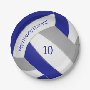 Blaugraue Volleyballmädchen Jungen Sportgeburt Pappteller