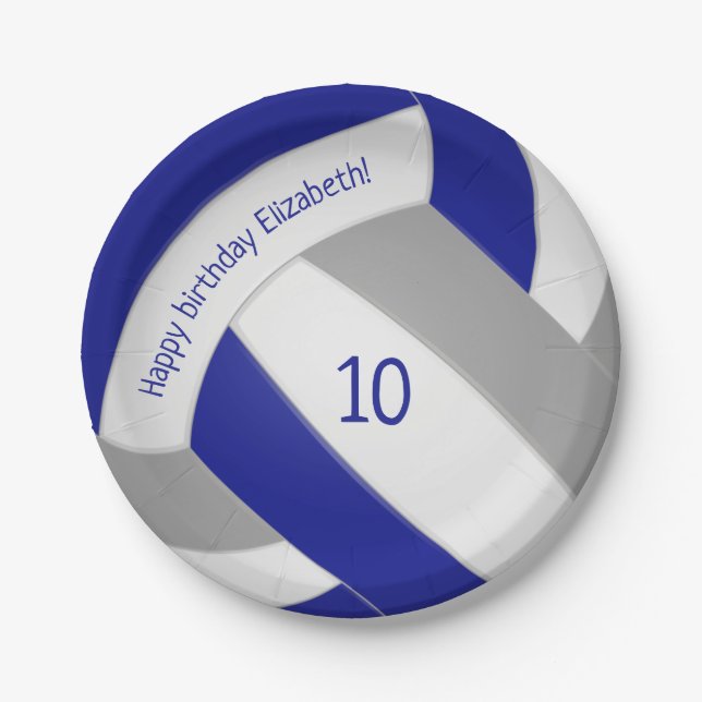Blaugraue Volleyballmädchen Jungen Sportgeburt Pappteller (Vorderseite)