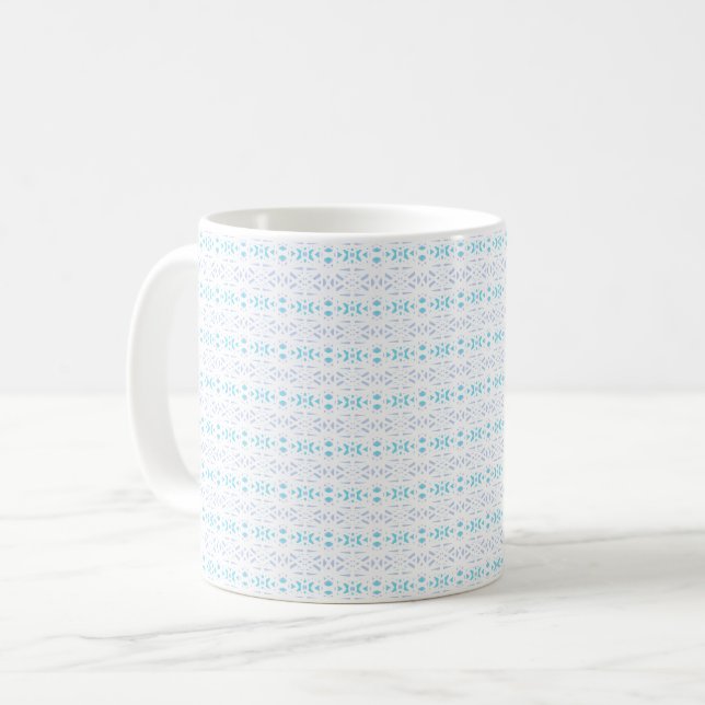 Blaugraue, weiße Pastel Deko Muster Trinktee Kaffeetasse (Vorderseite Links)