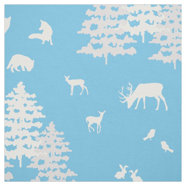Blaugraue Winterwaldtiere Hirschbär Stoff (Muster)