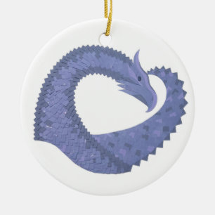 Blaugrauer Drache auf weiß Keramikornament