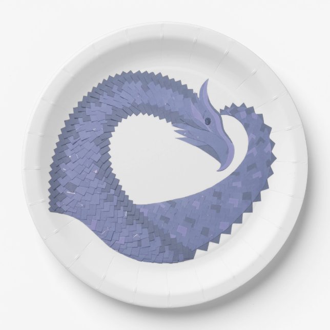 Blaugrauer Drache auf weiß Pappteller (Vorderseite)