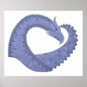 Blaugrauer Drache auf weiß Poster