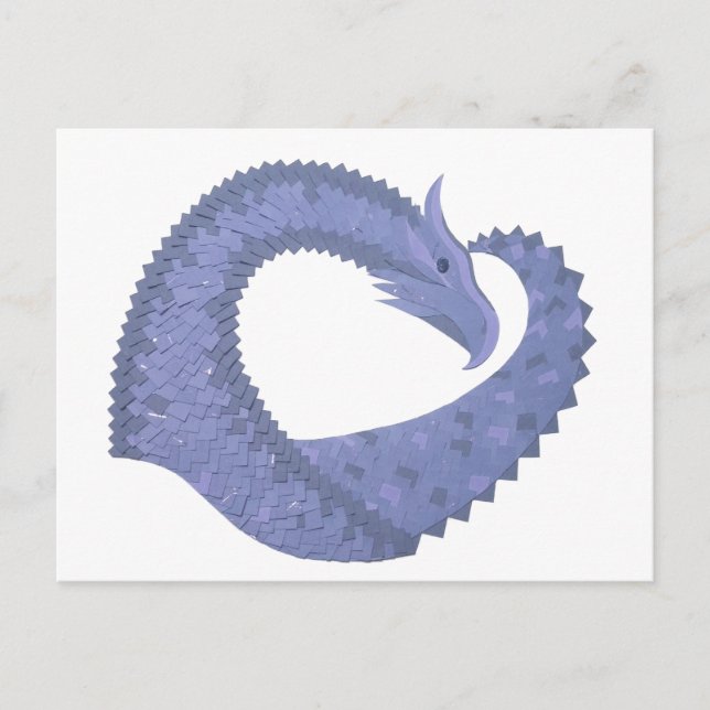 Blaugrauer Drache auf weiß Postkarte (Vorderseite)
