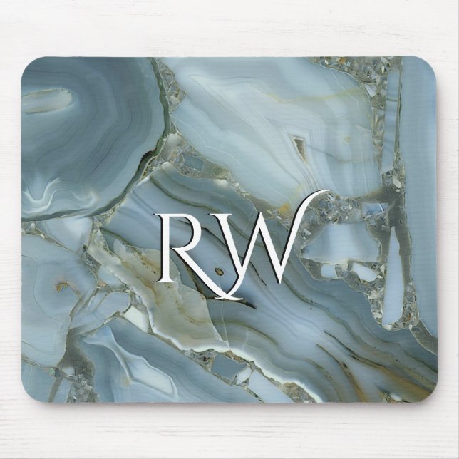 Blaugrauer Marmor mit Goldader Anfangsbuchstabe  Mousepad (Vorne)