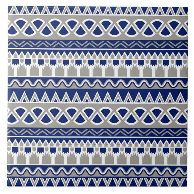 Blaugraues Aztec-Fliesenmuster Fliese (Vorderseite)