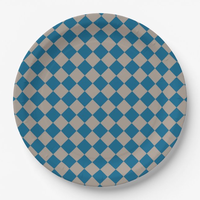 Blaugraues Diamantmuster mit Karos Pappteller (Vorderseite)