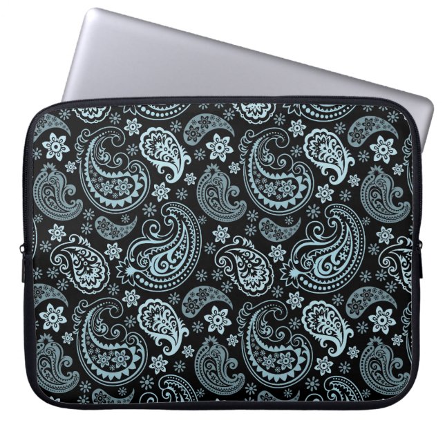 Blaugraues elegantes Retro-Paisley-Muster Laptopschutzhülle (Vorderseite)
