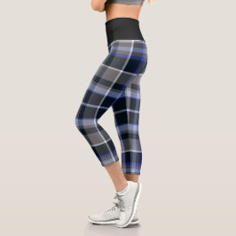 Blaugraues Kariertes Tartan-Muster Capri Leggings