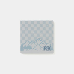 Blaugraues Karomuster Rustikale Berge Monogramm Post-it Klebezettel