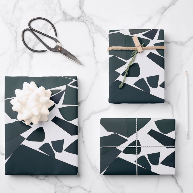 Blaugraues modernes geometrisches Muster Geschenkpapier Set (Vorderseite)