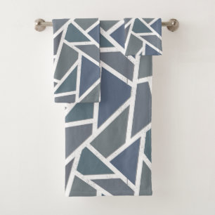 Blaugraues Mosaikmuster Badhandtuch Set