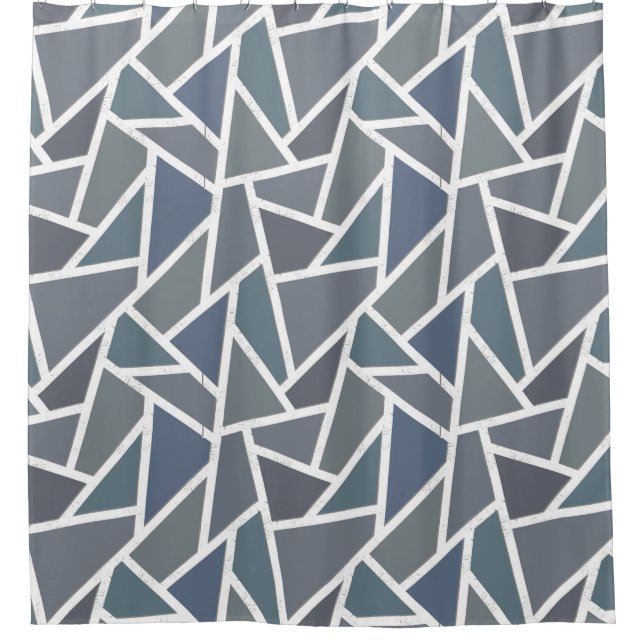 Blaugraues Mosaikmuster Duschvorhang (Vorderseite)